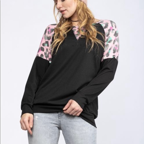 BLACK PINK ANIMAL PRINT Top - Picture 2 of 2